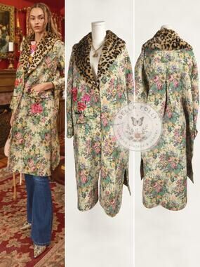 Aratta Silent Journey Floral Jacquard Tapestry Coat Faux Fur Collar Medium NWOT